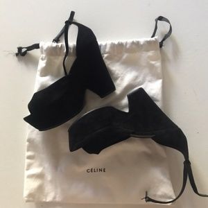 Celine black suede platform shoes size 37